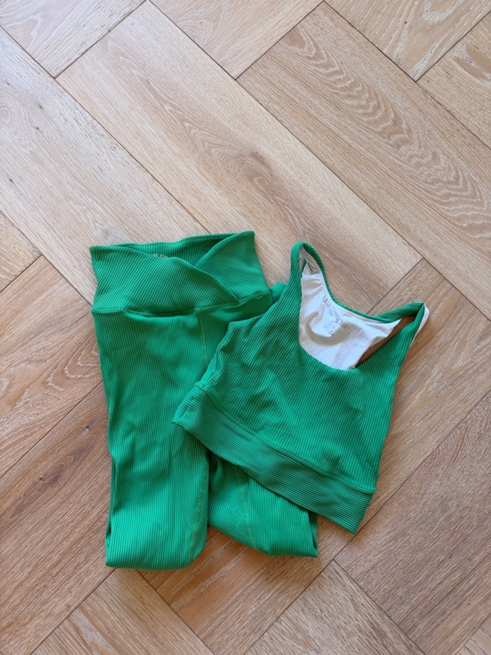 Year of Ours Green Ribbed Leggings & Crop Tank Set